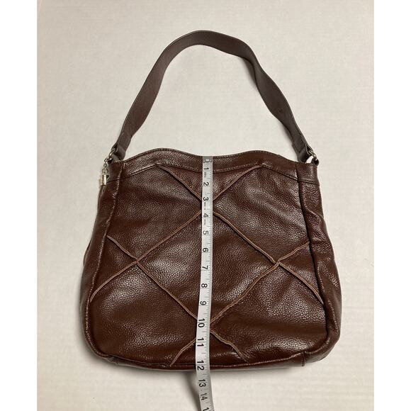 Womens Shoulder Bag Purse Nyla Noor Faux Pebbled Leather Patchwork Tassel Brown - Picture 10 of 13